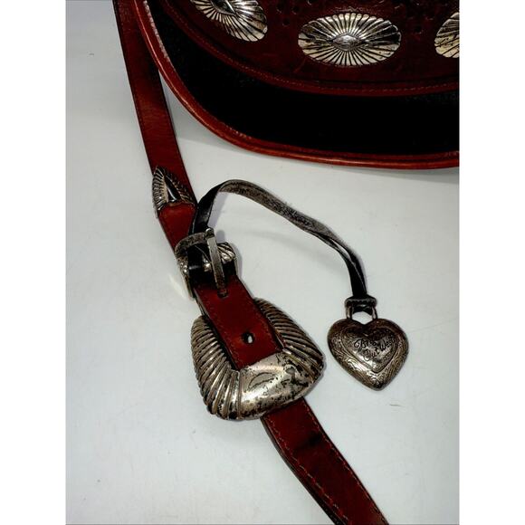 Vintage Brighton Out West Crossbody‎ Handbag Purse Brown Leather w/Silver Heart - Picture 7 of 7